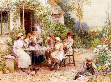 Myles Birket Foster RWS Painting - Tea Time Victorian Myles Birket Foster